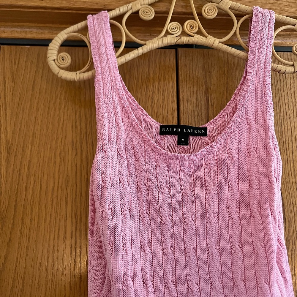 Pink Silk Ralph Lauren Black Label Cable Knit Tank Top Size Medium